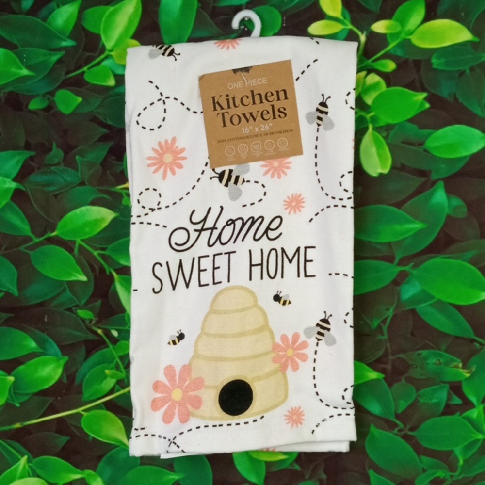🌼 Bee Home Sweet Home White Kitchen Towel